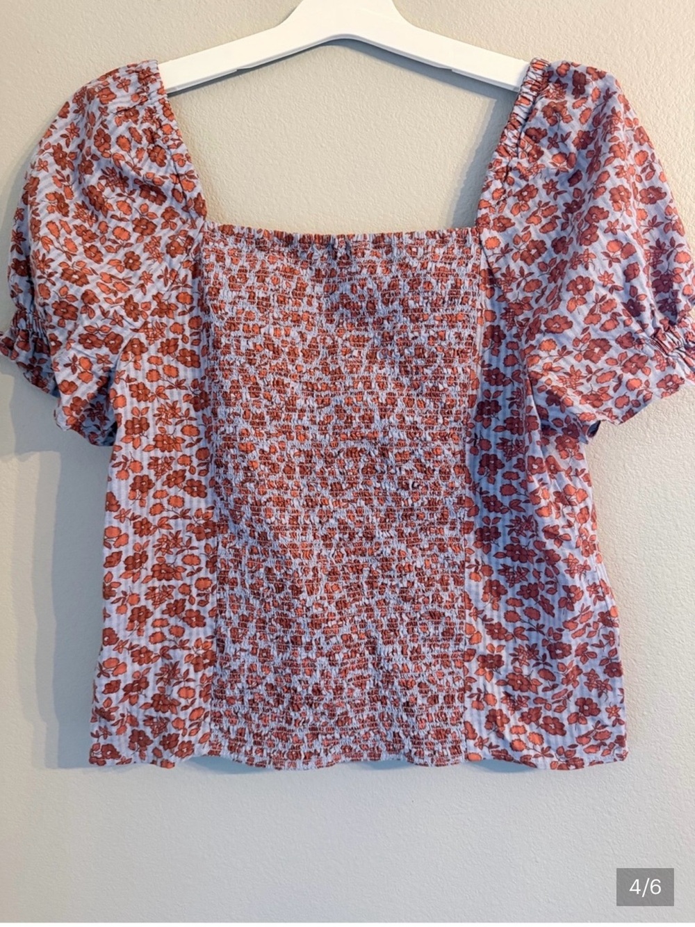 Madewell Rust Floral Square-Neck Puff Sleeve Blouse - Picture 4 of 6